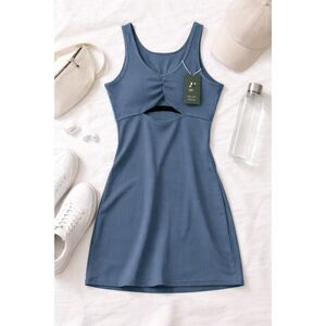 Halara Blue Active Dress Cutout Athletic Mini Ribbed Athleisure TennisCore XL
